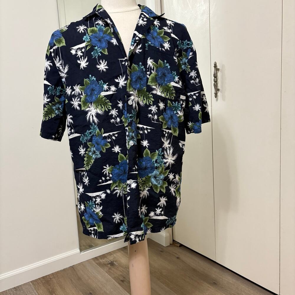 Hawaiian Floral Print Men's Short Sleeve Button Down Shirt XL